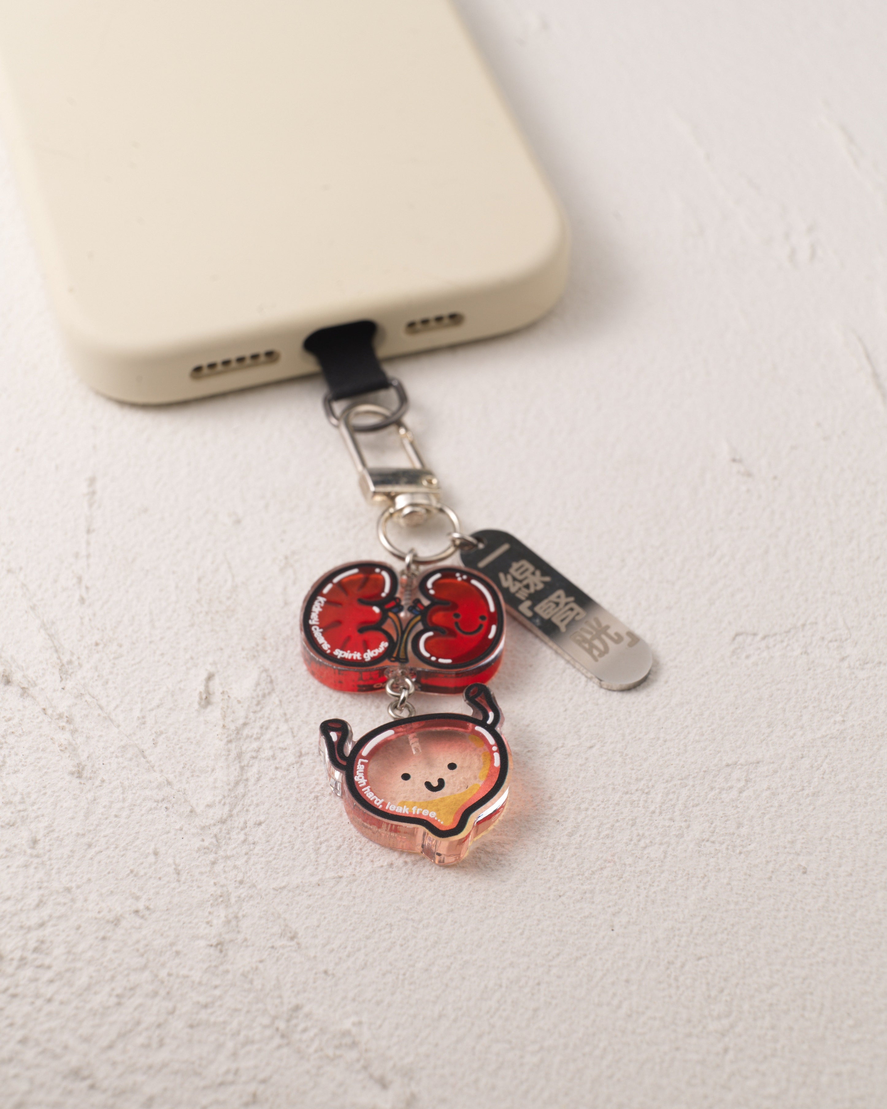 Organ Keychain - Kidney and Bladder "Kidney and Bladder on a Line"