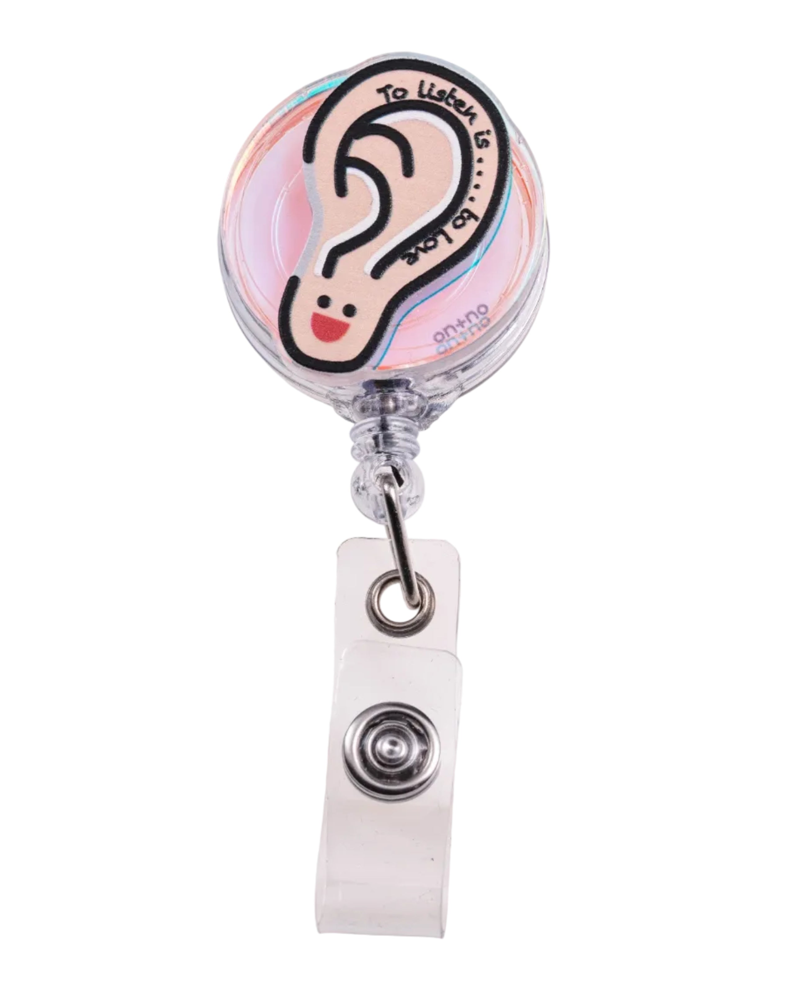 Retractable badge holder with ear hook